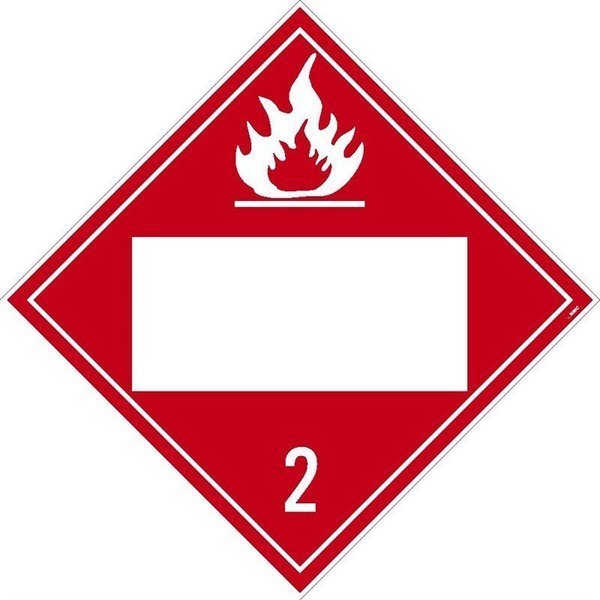 Nmc PLACARD, FLAMMABLE GAS 2, BLANK,  DL2BTB100